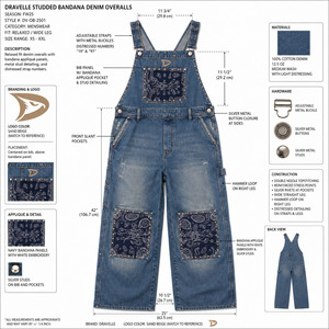 Salopette en jean blanchie en gros avec insignes bandana pour streetwear unisexe ample, salopette une pièce cloutée, directement de l'usine - Product Image 6