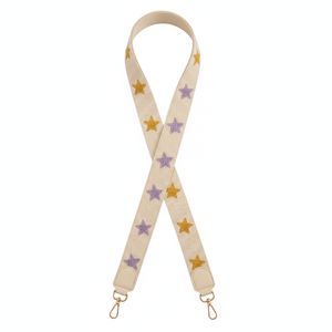 Correa de monedero con cuentas moradas estrellas doradas accesorio de algodón bordado hecho a mano bolsa elegante personalización estilo llamativo regalo - Product Image 4