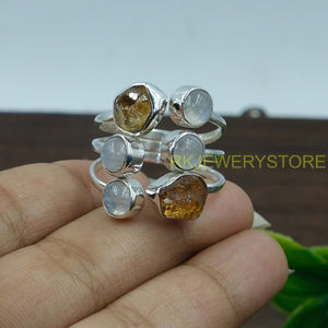 Anillo de Plata de Ley 925 con Piedra Lunar Azul Natural y Citrino, Anillo Ajustable, Joyería, Regalo - Product Image 6