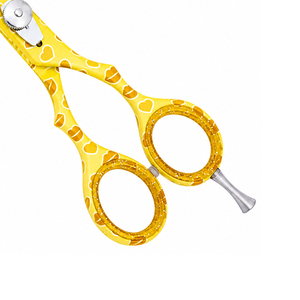 Ciseaux de coiffure professionnels en acier inoxydable à motif cœur jaune de 5 pouces, pour droitiers, à manche long, faible MOQ - Product Image 4