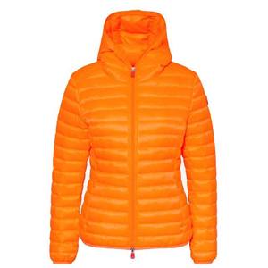 Chaqueta de lona acolchada con capucha, impermeable y transpirable para mujer, con cremallera, logotipo personalizado, poliéster, precio de fábrica al por mayor, naranja - Product Image 1