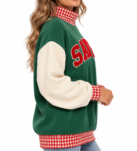 <b>Women's</b> <b>Christmas</b> Mockneck <b>Sweatshirt</b> Wholesale Custom Crystal Applique Letter Embroidery Oversized Winter Casual Pullover - Product Image 6
