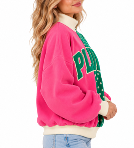 Sudadera de cuello alto a cuadros oversize para mujer al por mayor con bordado de letras personalizado, suéter tipo jersey - Product Image 6
