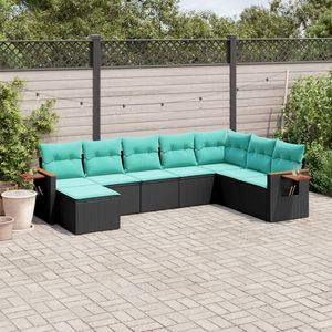 Set di divani da giardino in polyrattan nero da 8 pezzi con cuscini, eleganti mobili da esterno - Product Image 1