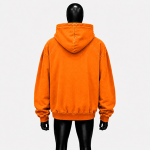 Orange Washed <b>Oversized</b> Zip Up Hoodie <b>Vintage</b> Streetwear Loose Fit Full Zipper Hooded <b>Sweatshirt</b> With Double Front Patch Pockets - Product Image 2