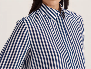 Blusa Clásica de Lino a Rayas para Mujer, Estilo Veraniego, Sin Tejido, con Mangas 3/4 Enrollables y Botones - Product Image 4