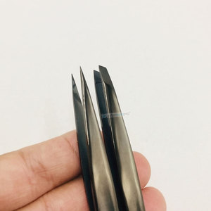 Pince à épiler cosmétique pour sourcils en acier inoxydable durable, noire, avec ciseaux, logo personnalisé, outils de maquillage - Product Image 2