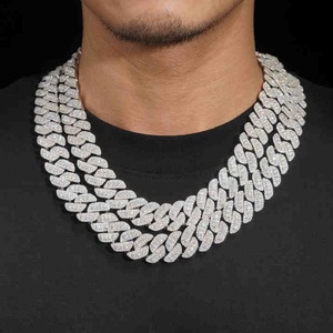 Export Quality <b>Iced</b> <b>Out</b> Moissanite Diamond Cuban <b>Chain</b> Necklace With High Shine Hip Hop Fashion Jewelry For Daily Wear For Sale - Product Image 4