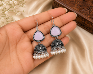 Proveedor Mayorista de Pendientes Colgantes Bohemios de Plata Oxidada Color Rosa |   Joyería Étnica de Moda, Regalo para Ella - Product Image 3