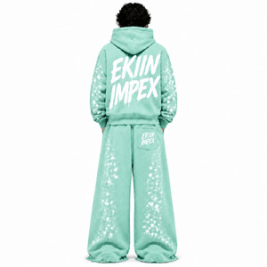 Survêtement unisexe de luxe personnalisé avec logo en strass, en molleton épais, sweat à capuche zippé en coton et pantalon de survêtement large, écologique 2 - Product Image 2