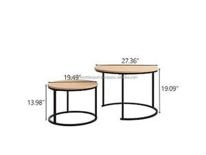 Round <b>Nesting</b> Coffee <b>Table</b> Set of 2 Modern Design Living Room Use Mango Wood Top 1-3 Year Warranty - Product Image 5