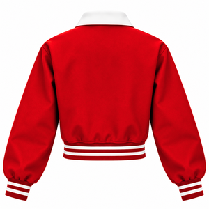 Delta |   Sigma |   Chaqueta Universitaria Roja de Satén para Mujer Theta, con Cuello en Contraste, Botones a Presión, Escudo Bordado, Chaqueta Letterman - Product Image 4