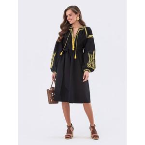 Vestido Negro Bordado con Espigas de Ucrania, Vestido Hecho a Mano de Ucrania, Blusa con Espigas de Ucrania, Regalo para Mujeres de Ucrania - Product Image 1