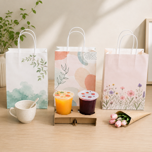 Sacs en papier kraft écologiques avec poignées torsadées pour l'emballage des boissons, sac plat standard recyclable avec poignée - Product Image 2