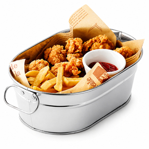 Cesta ovalada de acero inoxidable al por mayor para patatas fritas y pollo frito, recipiente para servir en restaurantes, cesta de almacenamiento de aperitivos con asas laterales - Product Image 1