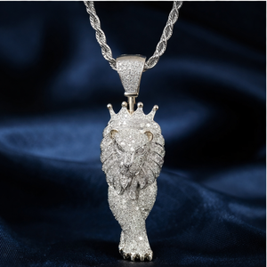 Iced Fine Jewelry 925 <b>Silver</b> Gold Plated Lab Grown Diamond Custom Lion Majestic Wildlife Hiphop Party Unisex <b>Necklace</b> Pendant - Product Image 3