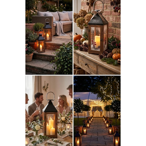 Wholesale Brown Wood and Black Metal <b>Candle</b> Lantern Tall Decorative <b>Hurricane</b> Lamp with Hinged Stainless Steel Handle for Indoor - Product Image 2