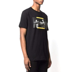 Camiseta Negra de Manga Larga para Hombre con Estampado Fotográfico, Ribete en Contraste, Corte Holgado, Estilo Urbano, Cuello Redondo, 100% Algodón Jersey - Product Image 2