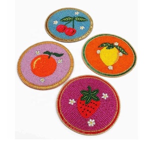 Multicolor Hand Beaded Coaster <b>Set</b> of <b>4</b> Fruit Pattern Use <b>for</b> Tea Coffee Mugs Drink Coaster <b>Dining</b> <b>Table</b> Decor Gift <b>for</b> Women - Product Image 1