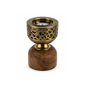 Metal Incense <b>Burner</b> with Star and Moon Design Black Top Bamboo Base Aromatherapy Diffuser All-Season Use - Product Image 5