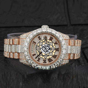 Two Tone Lab Diamond Stainless Steel <b>Watch</b> Unique Dial for Round <b>Case</b> Solid Rose Gold Plated Bracelet Wristwatch Quartz Movement - Product Image 5