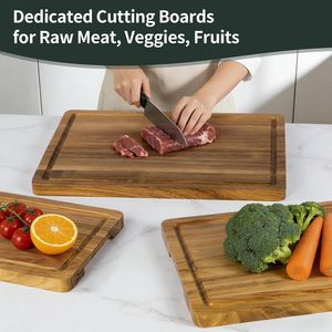 Set di 3 Taglieri in Legno di Teak Massiccio per Cucina con Scanalatura Profonda per Succhi e Supporto per Tagliere - Product Image 3