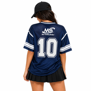 เสื้อฟุตบอลคอวีผ้าตาข่ายพิมพ์ลายตามสั่ง ทรงหลวม แขนสั้น ระบายอากาศดี สไตล์สตรีทแวร์ พร้อมหมายเลข ขายส่งจำนวนมาก - Product Image 3