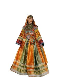 Robe afghane Kuchi traditionnelle faite à la main, brocart d'or, broderie de perles, robe turquoise, bouton en dentelle naturelle - Product Image 1