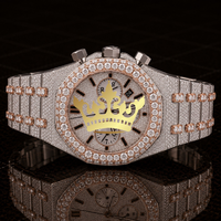 Reloj de Cuarzo Clásico de Lujo para Hombre, en Oro Rosa con Diamantes, Acero Inoxidable, Completamente Adornado con Circonitas, Resistente al Agua 10 Bar, Estilo Antiguo