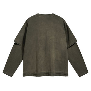 T-shirts thermiques surdimensionnés à manches longues pour hommes, style streetwear personnalisé, impression vintage, double couche avec tissu sergé - Product Image 3