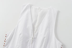 Wholesale <b>Women</b> New Chic Fashion Red Color V Neck <b>White</b> Color Side Buckle Zipper Fly Casual Fashion Waistcoat Vest <b>for</b> <b>Women</b> - Product Image 3