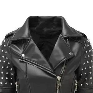 แจ็คเก็ตหนังแท้ 100% สำหรับผู้หญิง ตกแต่งด้วยหมุด พร้อมซับในผ้าฝ้าย ผลิตโดยผู้ผลิตมืออาชีพจากปากีสถาน มีจำหน่ายแล้ว - Product Image 5