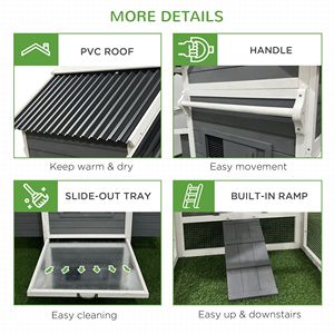 162 Extra Large \ "pollaio con pollaio in legno tetto in PVC conigliera 2 scatole per nidificazione grigio scuro vassoio scorrevole - Product Image 6