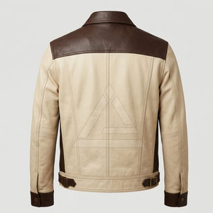 Modern <b>Men</b> Leather Trucker <b>Jacket</b> Zip Front Casual Outerwear With <b>Utility</b> Pockets And Structured Shoulder Details - Product Image 2