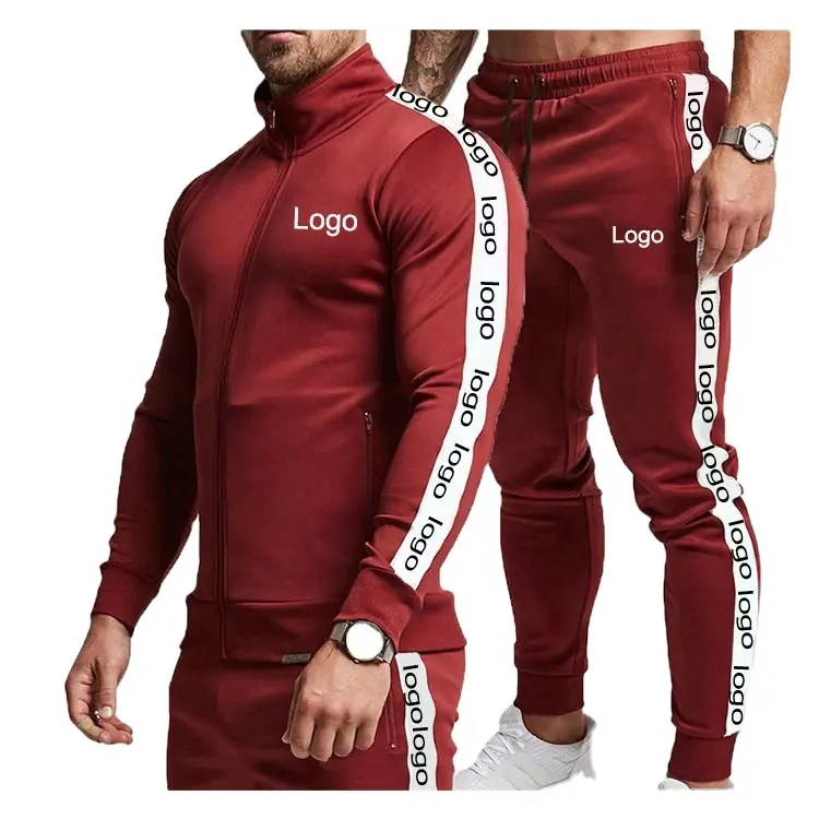 Top fashion trendy agasalho personalizado homens agasalho vermelho francês terry sweatsuit/Alta qualidade homens moda esporte zip up hood jaqueta