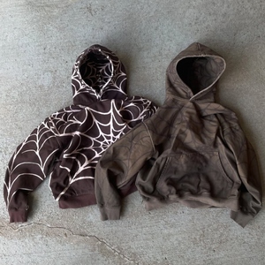 Sudadera con Capucha Oversize Personalizada con Estampado DTG de Alta Calidad para Hombre, Estilo Vintage con Bajo sin Rematar y Diseño de Araña, Venta al por Mayor - Product Image 1