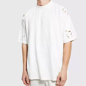 เสื้อยืดคอตตอน 100% คุณภาพเยี่ยม สั่งทำโลโก้ได้ ลวดลายย้อมสีแบบแอซิดวอช ระบายอากาศได้ดี ทรงไหล่ตก ดีไซน์ขาดๆ สำหรับผู้ชาย รุ่น 2027 - Product Image 4