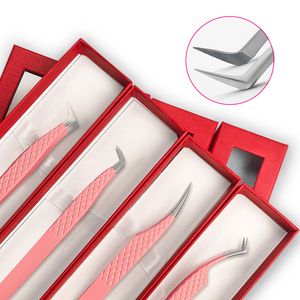Juego de Pinzas Personalizadas en Oferta, con Punta de Diamante Larga, Punta de Fibra, Acero Inoxidable, Extensiones de Pestañas, Rojo Dorado, para Uso Estético - Product Image 5