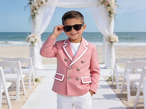 Costume de blazer bleu ciel à double boutonnage pour garçons, pour mariage et cérémonie sur la plage - Product Image 3