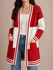 Cárdigan Rojo y Blanco HMR Delta Sigma, Cárdigan Personalizado con Letras Bordadas en Algodón Azul y Dorado, Suéter para Mujeres de la Hermandad Griega - Product Image 4