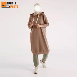 Abaya Deportiva OEM para Mujer Musulmana, Invierno, 100% Algodón, Manga Larga, con Capucha, Vestido Modesto, Bolsillos Delanteros, para Adultos - Product Image 1