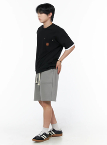 Mens Baggy Wide Leg <b>Sweat</b> <b>Shorts</b> Grey Front Patch Pockets Knee Length Bermuda Jorts Elastic Drawstring Waist Casual Lounge <b>Pants</b> - Product Image 5