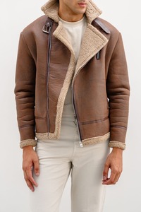 Blouson de moto en daim et peau de mouton de qualité supérieure pour homme, en cuir souple brodé, col montant, fourrure d'hiver, logo personnalisable sur le devant - Product Image 6
