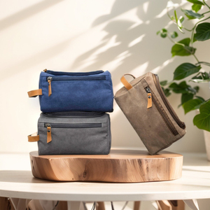 Leather Canvas Toiletry Bag Travel Organizer Waterproof Cosmetic Storage Kit Large Travel <b>Case</b> LCTB-0036 - Product Image 5