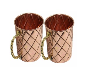 Minimalist Pure <b>Copper</b> Mug Set Textured Moscow Mule Glasses 2 Piece Tapered Drinking <b>Cup</b> Studded Highball Beer Stein - Product Image 3