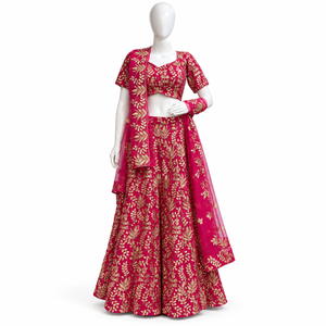 Georgette Pink Lehenga Choli with Heavy Zari Floral Work | Indian Wedding Party Wear Ethnic Set with Sheer <b>Net</b> <b>Dupatta</b> for Women - Product Image 1