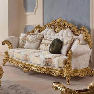 Ensemble de canapés Emma Luxury Classic Royal en bois d'acajou sculpté, finition blanc et or, design français, meubles de salon - Product Image 3