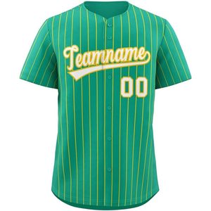 Camiseta de béisbol a rayas personalizada con botón de camiseta con nombre personalizado y número rayas verdes/amarillas para hombres/mujeres/jóvenes-29" - Product Image 3