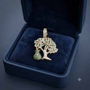 Collar de Plata Sólida 925 con Colgante de Diamante Cultivado en Laboratorio, Diseño de Bolsa de Dinero de la Suerte con Símbolo de Dólar y Árbol, Amuleto Personalizado de la Riqueza - Product Image 6