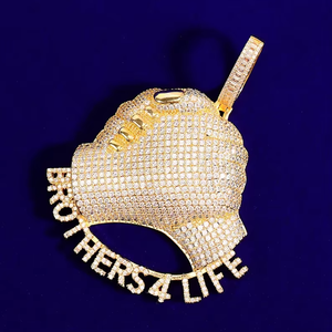 Iced Moissanite Hat Pendant Charm Silver Plated Hip Hop Necklace <b>Brothers</b> 4 Life Letter Jewelry - Product Image 3